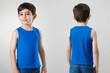 © degungpranasiwi - boy wearing a blue sleeveless t-shirt tank top mockup front and back used as a design template