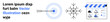 © robu_s - Text block with placeholder text Lorem ipsum, target with arrow in center, geometric snowflake, and online shopping store interface. Ideal for digital marketing, e-commerce, branding, user interface