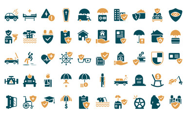 Wall Mural - 50 linear insurance icon pack. vector thin line delivery insurance, hospitalization, problem electri