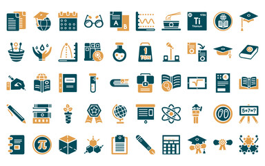 Wall Mural - 50 linear education icon pack. vector thin line case, international graduate, school calendar, study