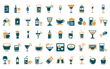 Sticker - 50 linear drinks icon pack. vector thin line ice coffee, alcohol, sex on the beach, ice tea, last wo