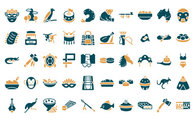 Sticker - 50 linear culture icon pack. vector thin line mantecados, pico cao, aw on a branch, cake with a flag
