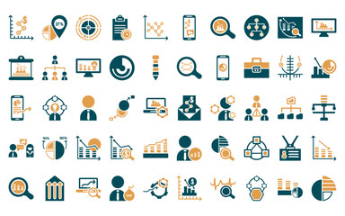 Wall Mural - 50 linear analytics icon pack. vector thin line email analytics, percentage, radar chart, agenda, do