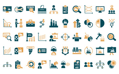 Wall Mural - 50 linear analytics icon pack. vector thin line hexagonal interconnections, merge charts, binary dat