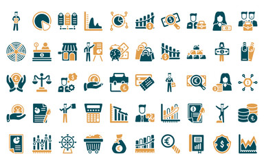 Sticker - 50 linear business icon pack. vector thin line credit card and ticket, portion pie chart, numbered i
