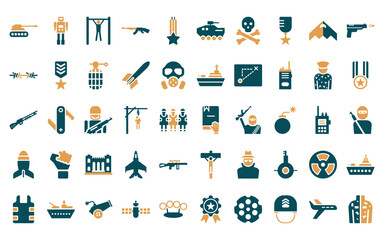 Sticker - 50 linear army icon pack. vector thin line pledge, military robot hine, pull up, , condecoration, ar