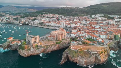 Wall Mural - Aerial view of Castro Urdiales town at sunset, Cantabria, northern Spain