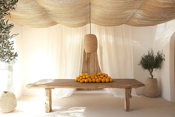 Wall Mural - Rustic Minimalist Dining Area with Natural Light