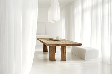 Wall Mural - Minimalist Dining Room with Wooden Table