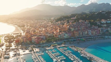 Wall Mural - Aerial view of Menton, a resort town on the French Riviera, France