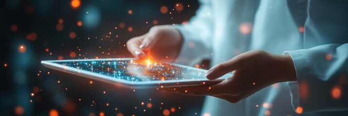 Software engineer using artificial intelligence digital terminal to analyze data, manage database and network server in modern office environment. Applicable to fintech and healthcare industries