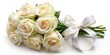 © Autun - An elegant, high-angle shot of a white rose wedding bouquet, delicately tied with ribbon.