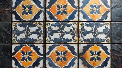 Wall Mural - Colorful ceramic tiles arranged in a decorative pattern