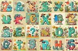 © vector_master - Cartoon Summer season Monsters Lettering Typeface. AI generated illustration