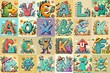 © vector_master - Cartoon Summer season Monsters Lettering Typeface. AI generated illustration