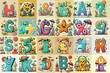 © vector_master - Cartoon Summer season Monsters Lettering Typeface. AI generated illustration