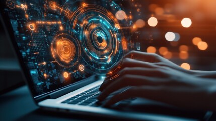 Wall Mural - digital technology interface on laptop