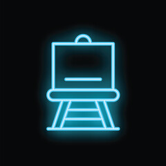 Poster - Blue neon sign representing an empty artist easel glowing on a black background