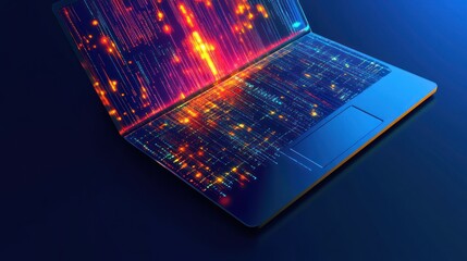 Wall Mural - laptop with digital data streams