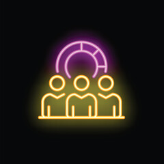 Poster - Neon sign icon of a business team working together under a pie chart, representing the concept of teamwork and achieving shared goals