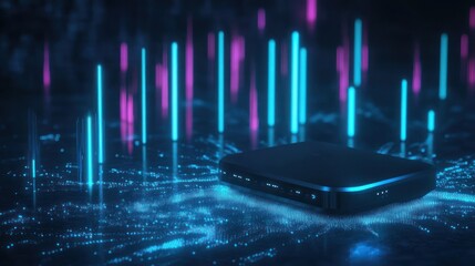 Wall Mural - futuristic device in a digital landscape