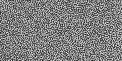 Poster - Turing reaction diffusion monochrome seamless pattern with chaotic motion .Linear design with biological shapes. Organic lines in memphis. abstract turing organic wallpaper background .	