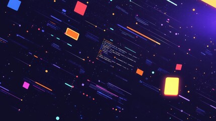 Abstract background with geometric shapes and coding elements for technological concept