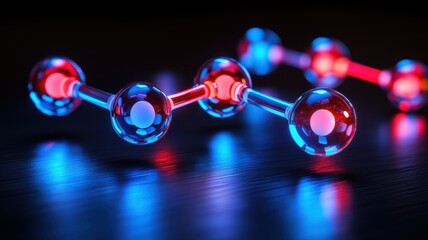 Wall Mural - pulsating red molecules connected by thin glowing lines digital art abstract science environment