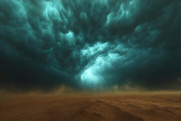 desert storm, lightning, dark clouds, sand, apocalyptic landscape, background for fantasy