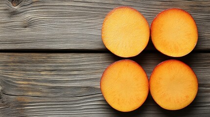 Wall Mural - Four Slices of Mango on Rustic Wooden Background