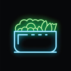 Wall Mural - Glowing neon line icon representing a full shopping basket, isolated on black background