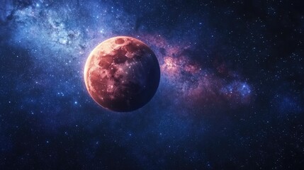 Wall Mural - a blood moon during a lunar eclipse, surrounded by faint stars.