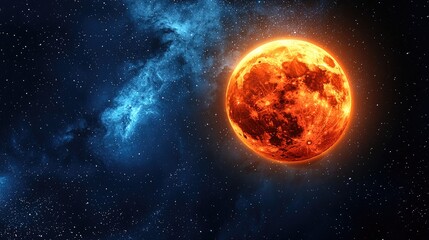 Wall Mural - a blood moon during a lunar eclipse, surrounded by faint stars.
