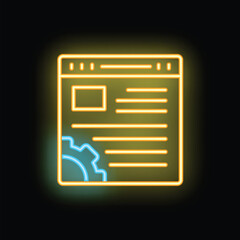 Wall Mural - bright neon icon of web design and development process with website and gear