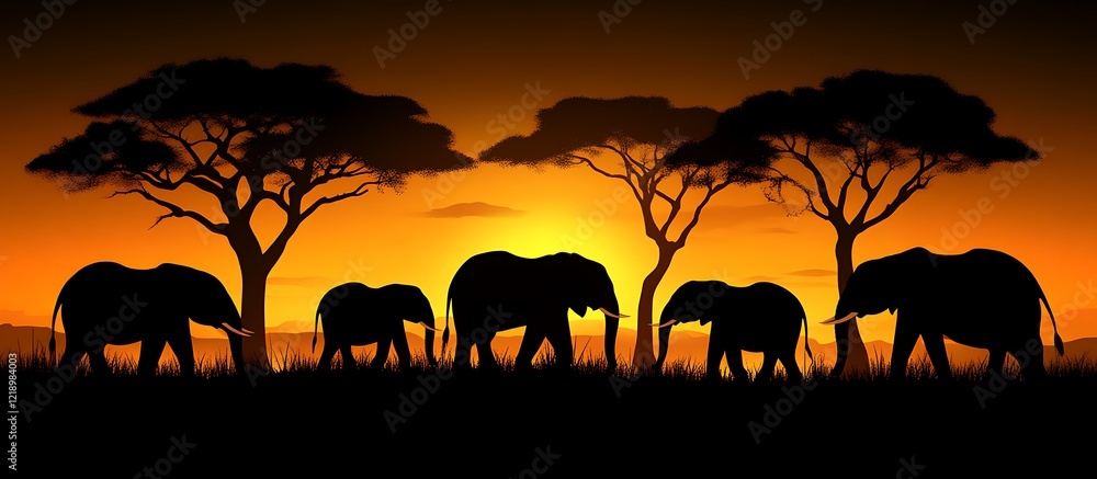 African Elephant Silhouette Sunset: A Serene African Savanna Scene ...