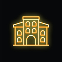 Wall Mural - Minimal illustration of a building facade with glowing neon effect on black background