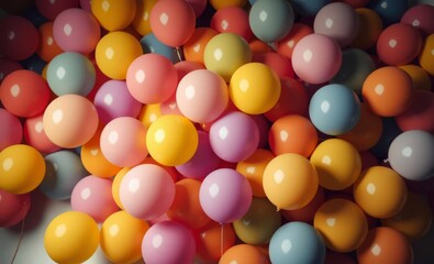 Wall Mural - Colorful round balls, Vibrant pastel spheres, Multicolored candy-like objects, Clustered gumball collection, Assorted bright spherical shapes, Close-up of rainbow-hued balls, Playful textured orbs, De