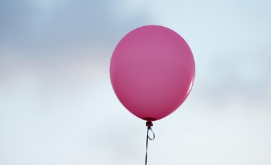Wall Mural - Pink balloon, floating, sky background, minimalist, vibrant color, single object, string attached, simple composition, light blue backdrop, clean aesthetic, whimsical, gentle mood, soft lighting, high