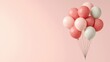 © Sufee - Balloon string lightweight concept. Colorful balloons float against a soft pink background, creating a festive and cheerful atmosphere perfect for celebrations.