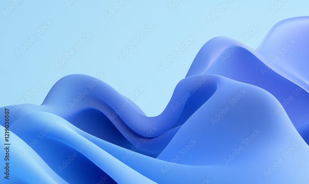 Abstract Blue Waves with Smooth Curves and Soft Shadows on Modern ...
