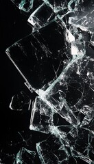 Poster - Stunning close up of shattered glass highlighted by softbox lighting against a dark background