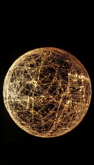 Canvas Print - Stunning golden globe displaying complex network connections on black background for global tech