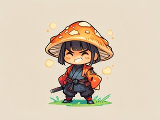 Adorable Mushroom Samurai: A Digital Art Character