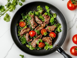 Meat and vegetable dish on table