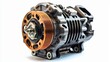 © KASUEMA SALAE - A close-up of an engine alternator with copper coils and cooling fins on a white isolated background