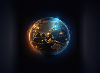 Aufkleber - A glowing digital Earth, illuminated with interconnected nodes, showcasing global network connections and data flow.  The continents are visible beneath a mesh of vibrant lines.