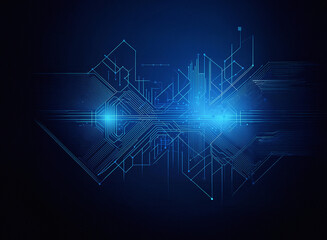 Aufkleber - Abstract digital artwork depicting a futuristic, glowing circuit board design.  Intricate lines and nodes form a complex, symmetrical pattern on a dark blue background.