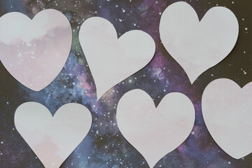 Wall Mural - machine-cut paper hearts on scrapbooking paper with astronomy theme