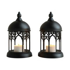 Wall Mural - 3D rendering of two Ramadan lanterns with candles on a transparent background. Ai generative