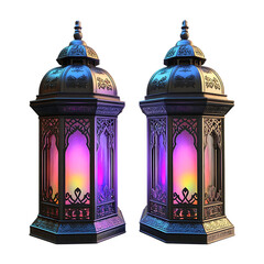 Wall Mural - 3D rendering of two Ramadan lanterns with candles on a transparent background. Ai generative